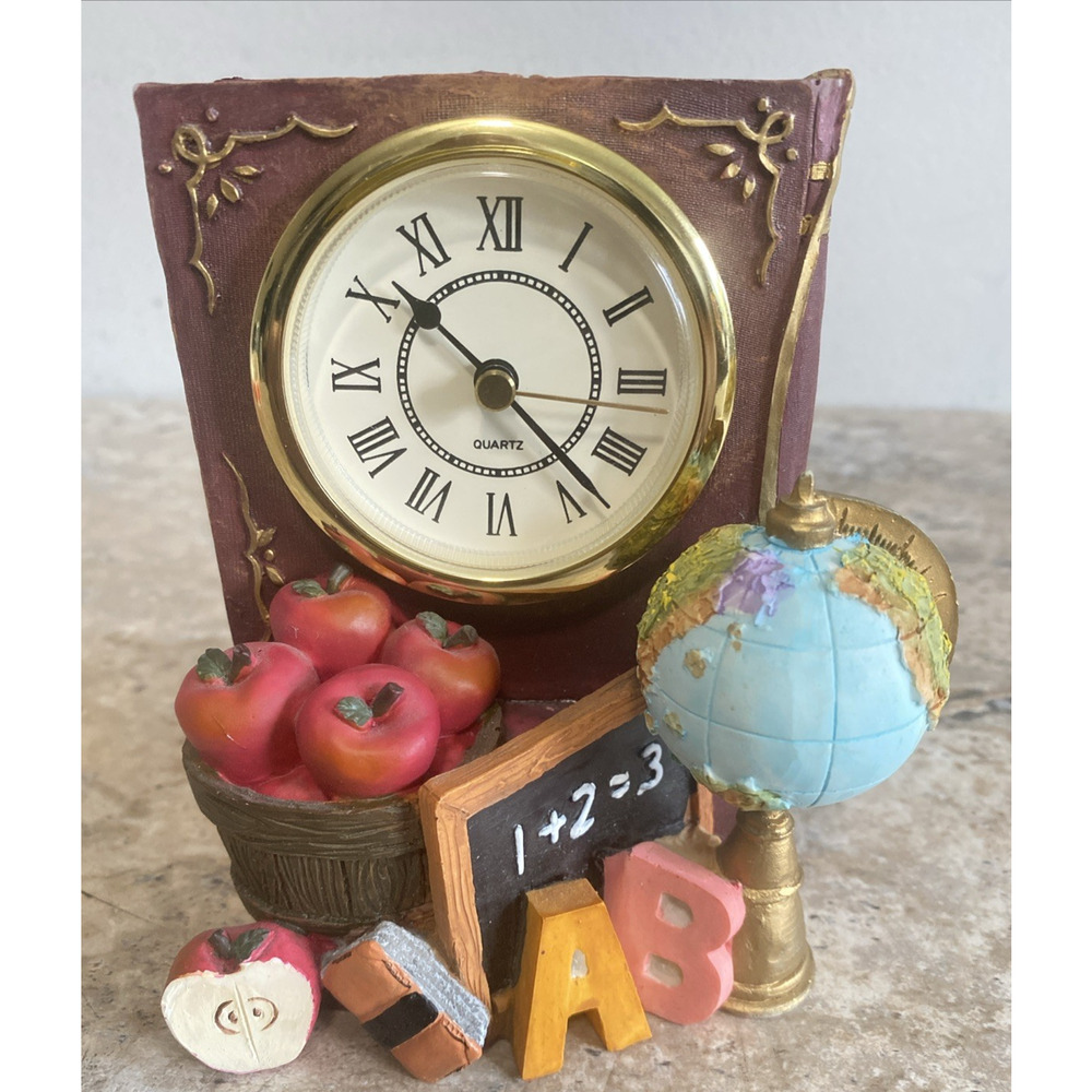 Resin Battery Shelf Clock School House Book Design 5" x 4" x 3" Inch – Works